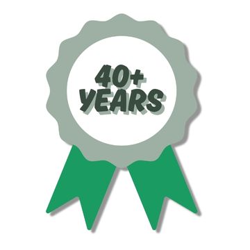 Badge with '40+ Years' text on a white background