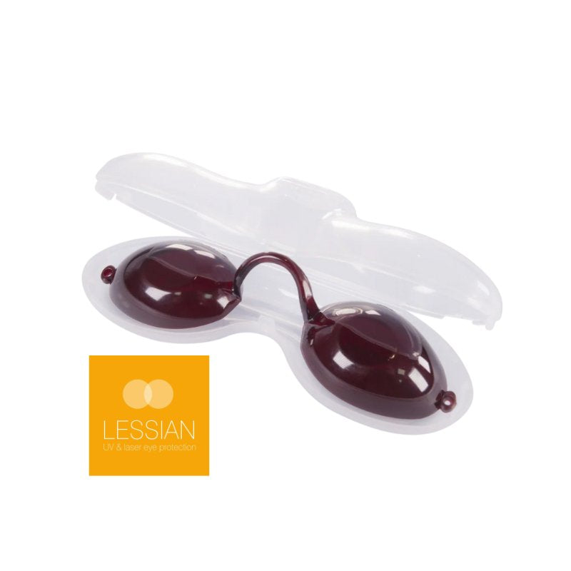 Lessian full vision eye goggles supplied in case. Transparent goggles for high visibility.